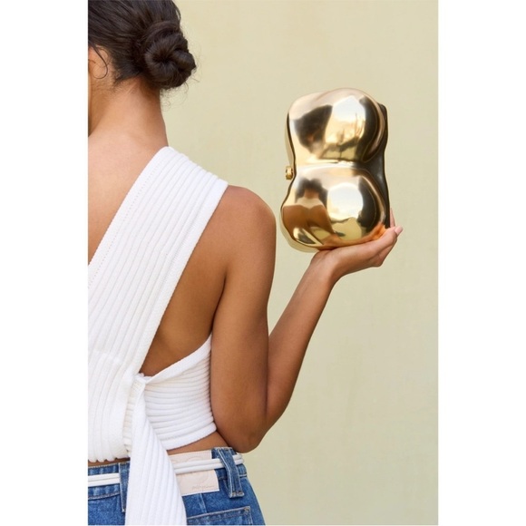 Cult Gaia Reina Clutch Bust Chest Sculptural in Brushed Brass $898 NEW In Box - Picture 8 of 11